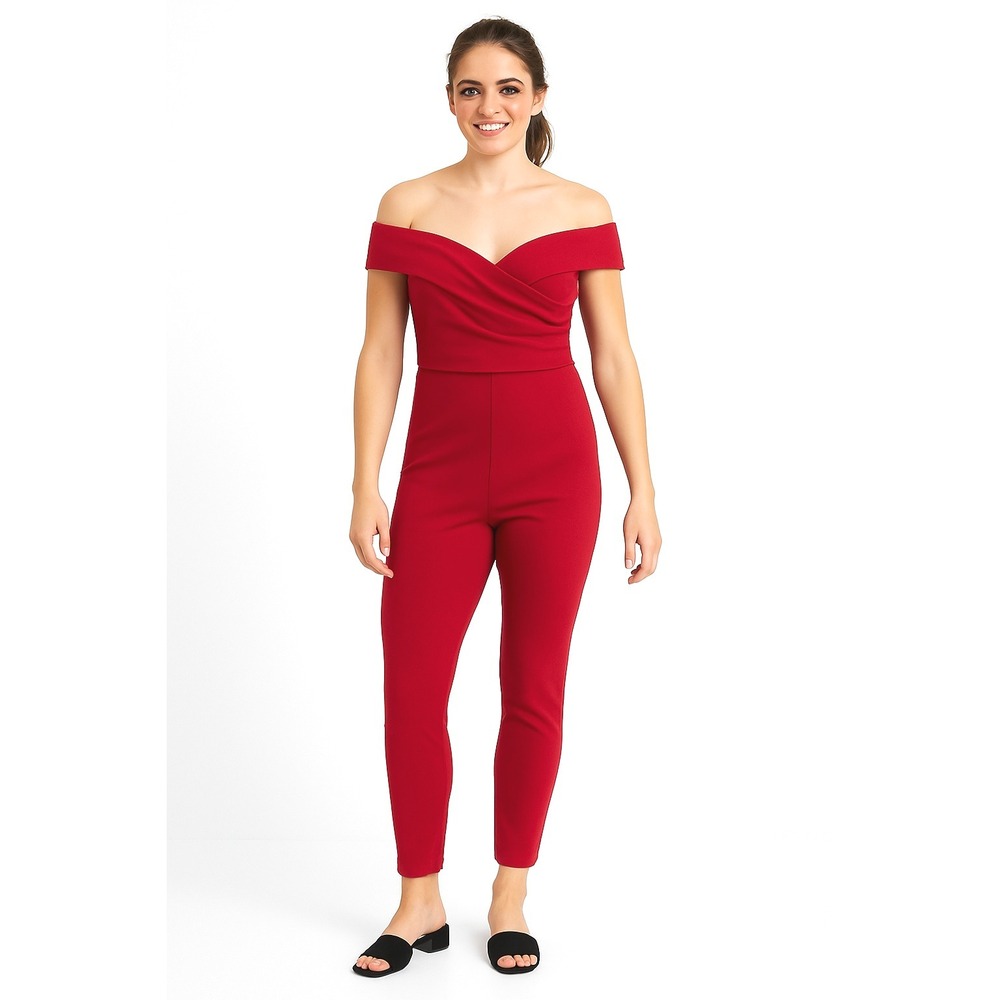 Fashion Nova Jumpsuit M Red Wine Off-Shoulder Sweetheart Skinny Bodycon Glam NEW